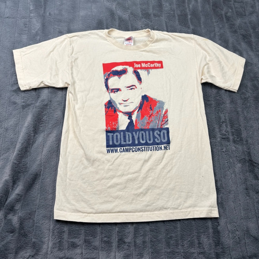Bayside Joe McCarthy Told You So Graphic T-Shirt Mens Medium Cream Made in USA
